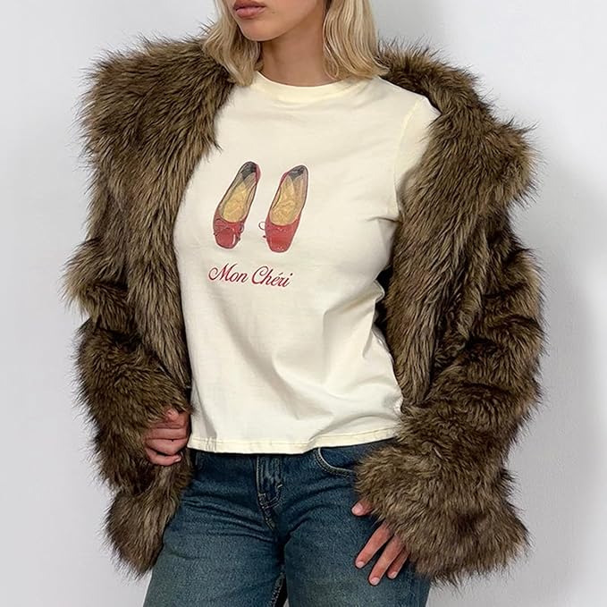 Y2k Womens Graphic Baby Tee Slim Fit Short Sleeve Crop Tops Funny Letter Animal Print Shirts 90s 2000s Streetwear