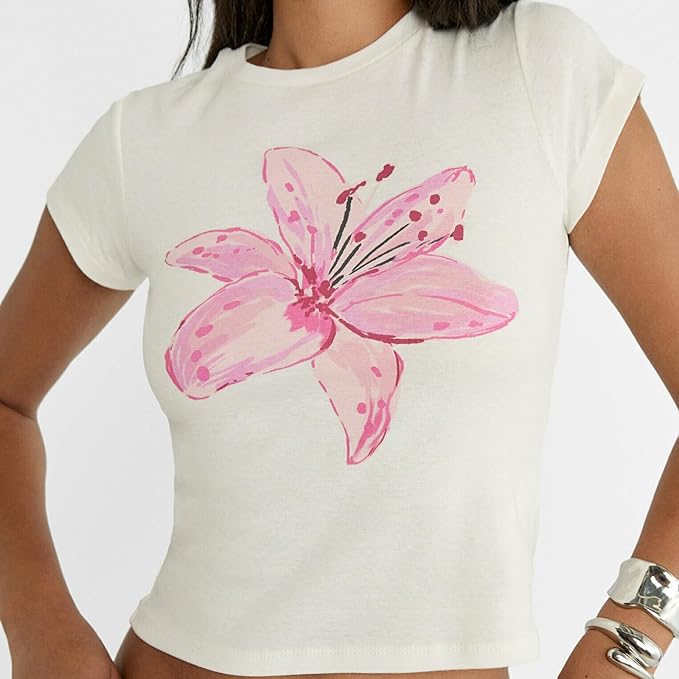 Y2k Womens Graphic Baby Tee Slim Fit Short Sleeve Crop Tops Funny Letter Animal Print Shirts 90s 2000s Streetwear