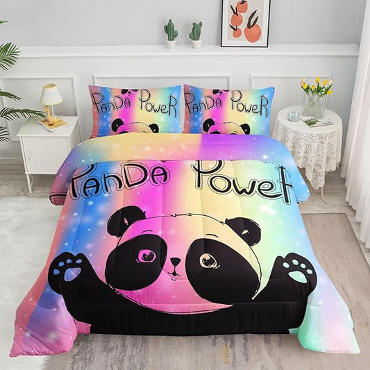 Bedding Comforter Set Rainbow Kawaii Cute Panda Printed Pattern with 1 and 2 Pillowcases for Girls Bedroom All Season(Panda Twin) Twin 68x86inches