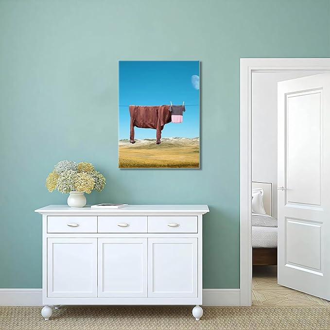 Yaneiro Framed Abstract Highland Cow Canvas Wall Art 12x16 in Highland Cow Bathroom Wall Posters Prints Pictures Decor Vintage Nature Landscape Living Room Wall Decor Kitchen Bedroom Modern Home Decor