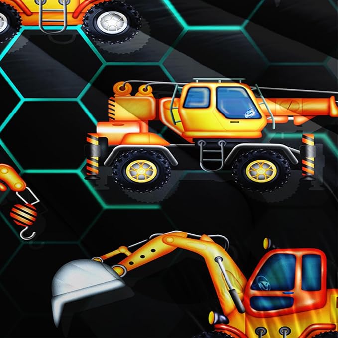 AILONEN Kids Cartoon Excavator Comforter Set Full Size,Vehicles Construction Truck Bedding Set for Boys Teen,3 Piece Soft Duvet with 2 Pillowcases