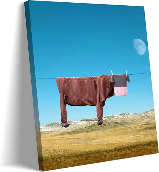 Yaneiro Framed Abstract Highland Cow Canvas Wall Art 12x16 in Highland Cow Bathroom Wall Posters Prints Pictures Decor Vintage Nature Landscape Living Room Wall Decor Kitchen Bedroom Modern Home Decor